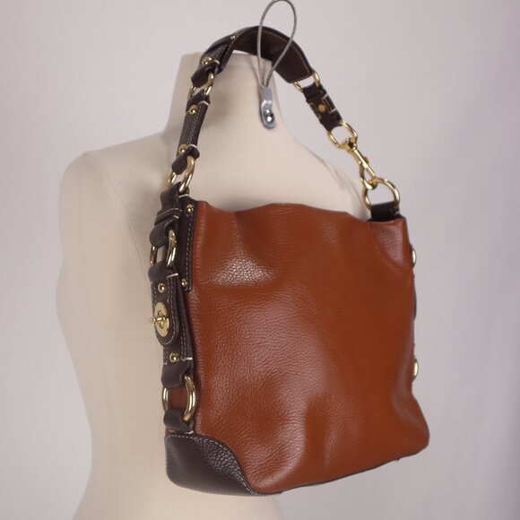 ❄ J. McLaughlin NWOT Brown Pebble Grain Leather Purse Handbag Hobo Satchel - Picture 2 of 10